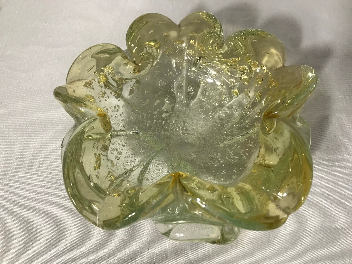 Vintage Murano Green Glass Flower Petal Bowl | Home Decor