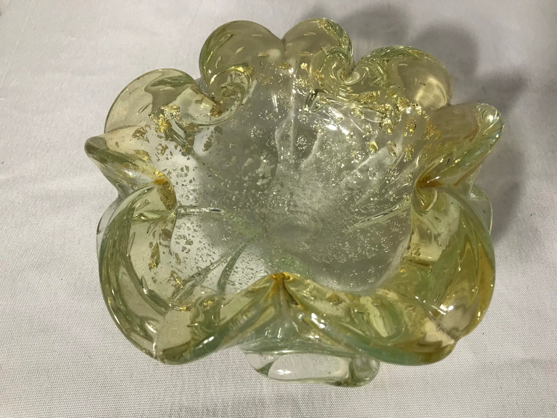 Vintage Murano Green Glass Flower Petal Bowl | Home Decor