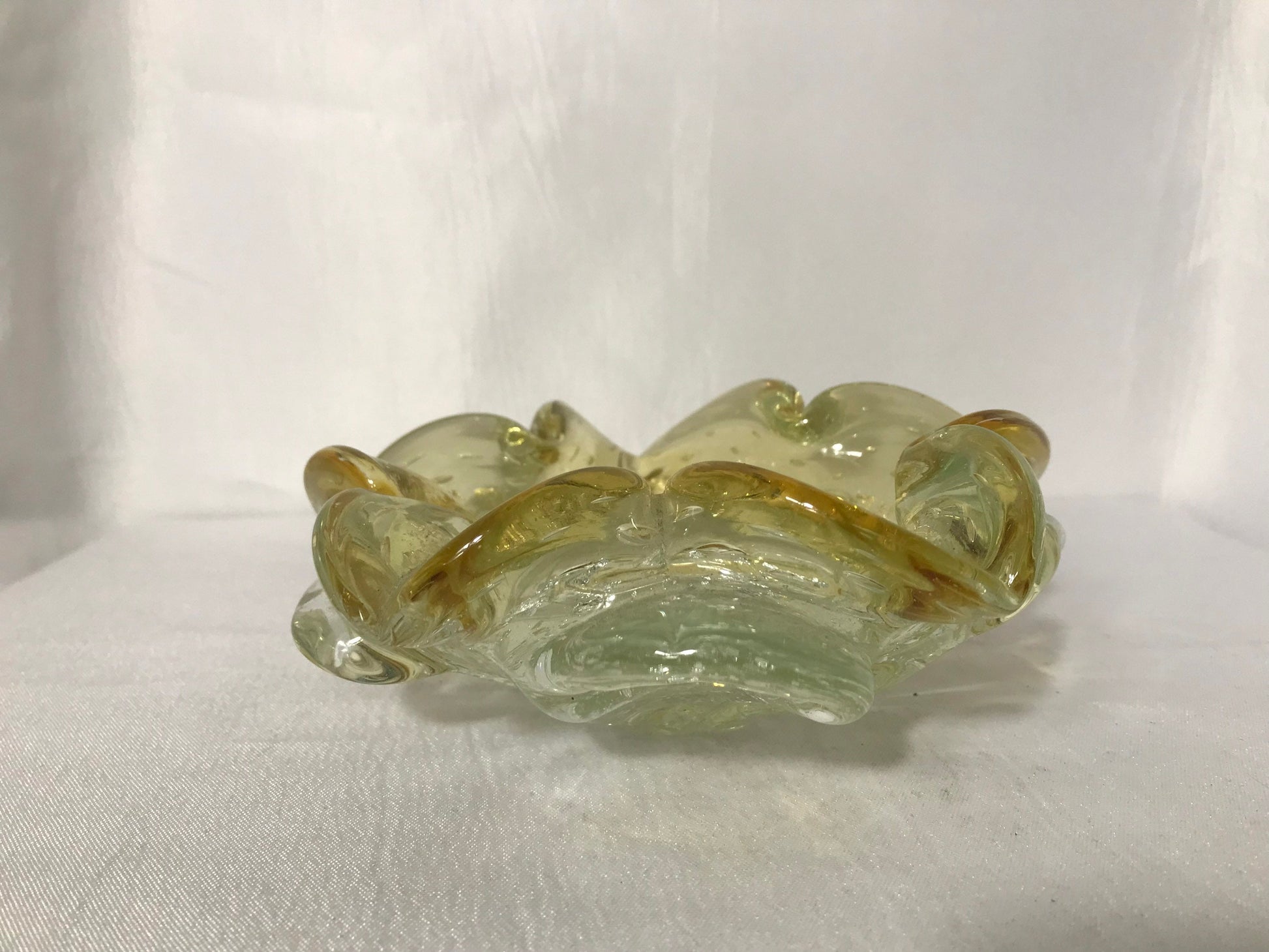 Vintage Murano Green Glass Flower Petal Bowl | Home Decor