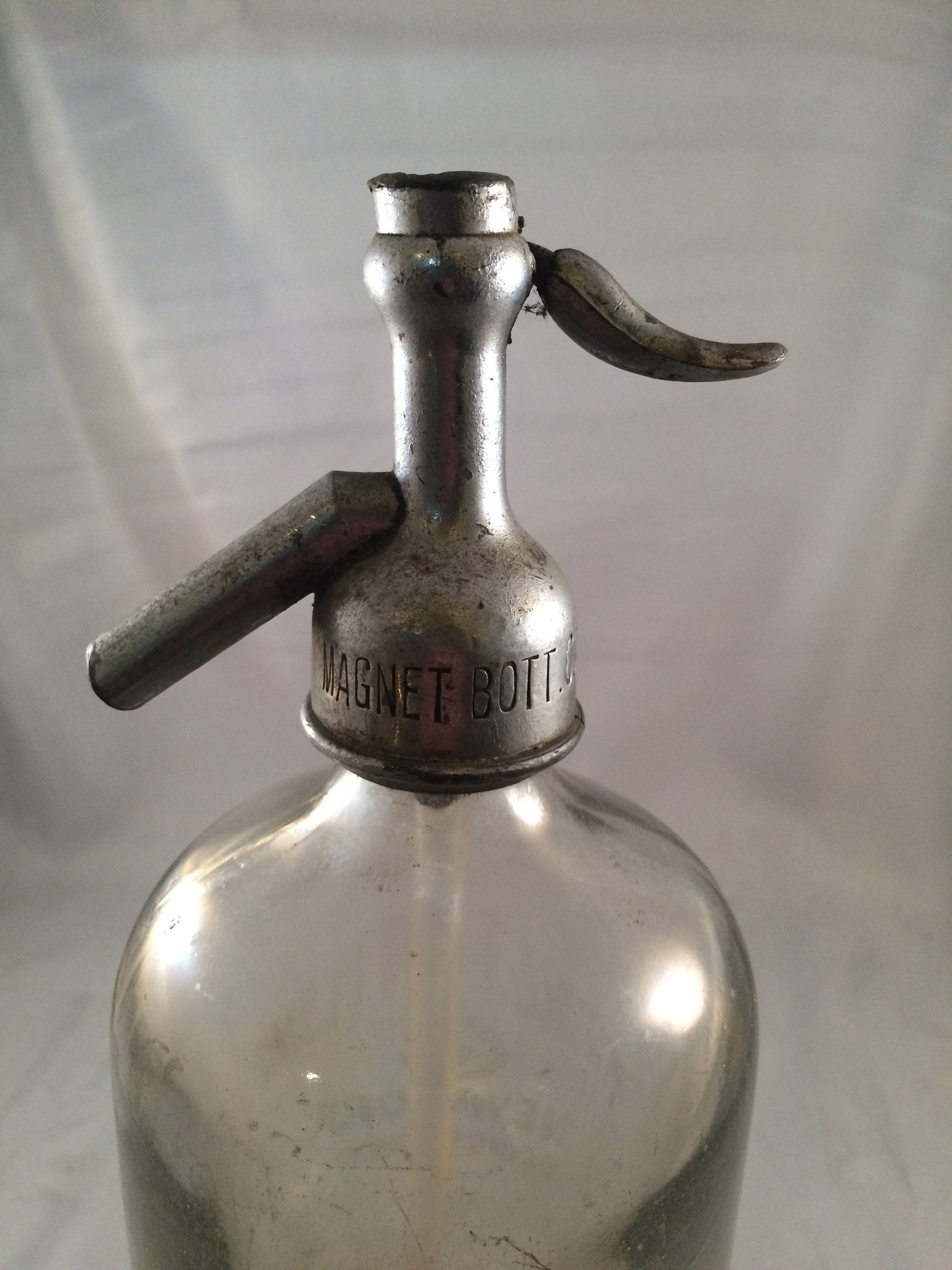 Vintage Clear Glass Magnet Bottling Seltzer Bottle, 1941 Brooklyn, NY