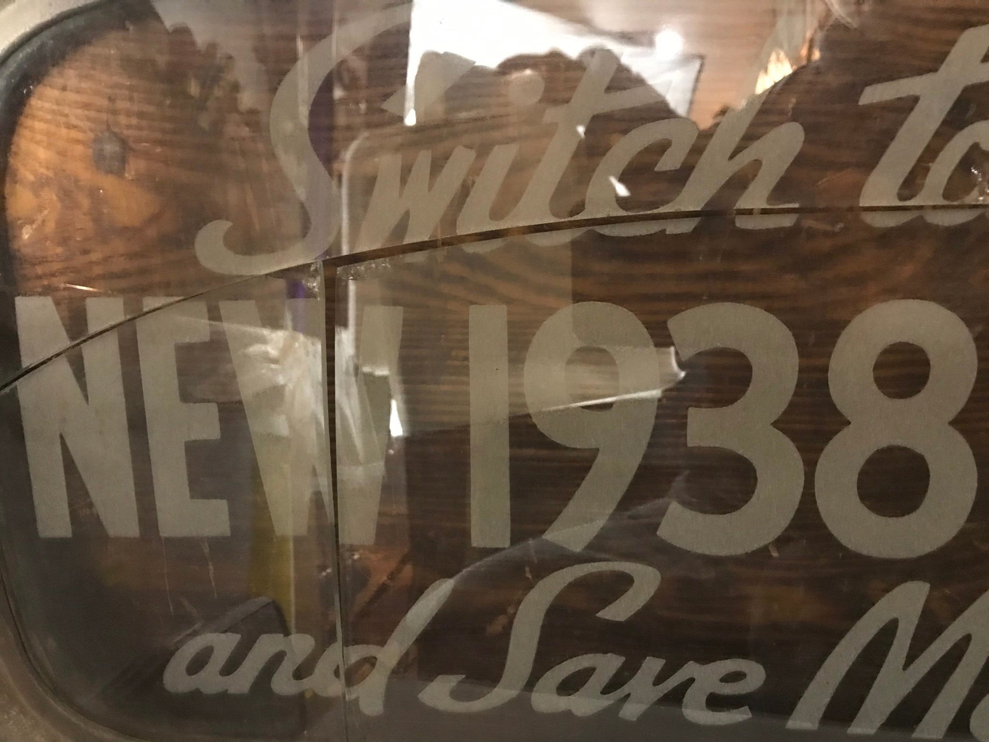 Vintage Glass/Metal Hanging Sign “Switch to the New 1938 Dodge and Save Money!” | Home Decor