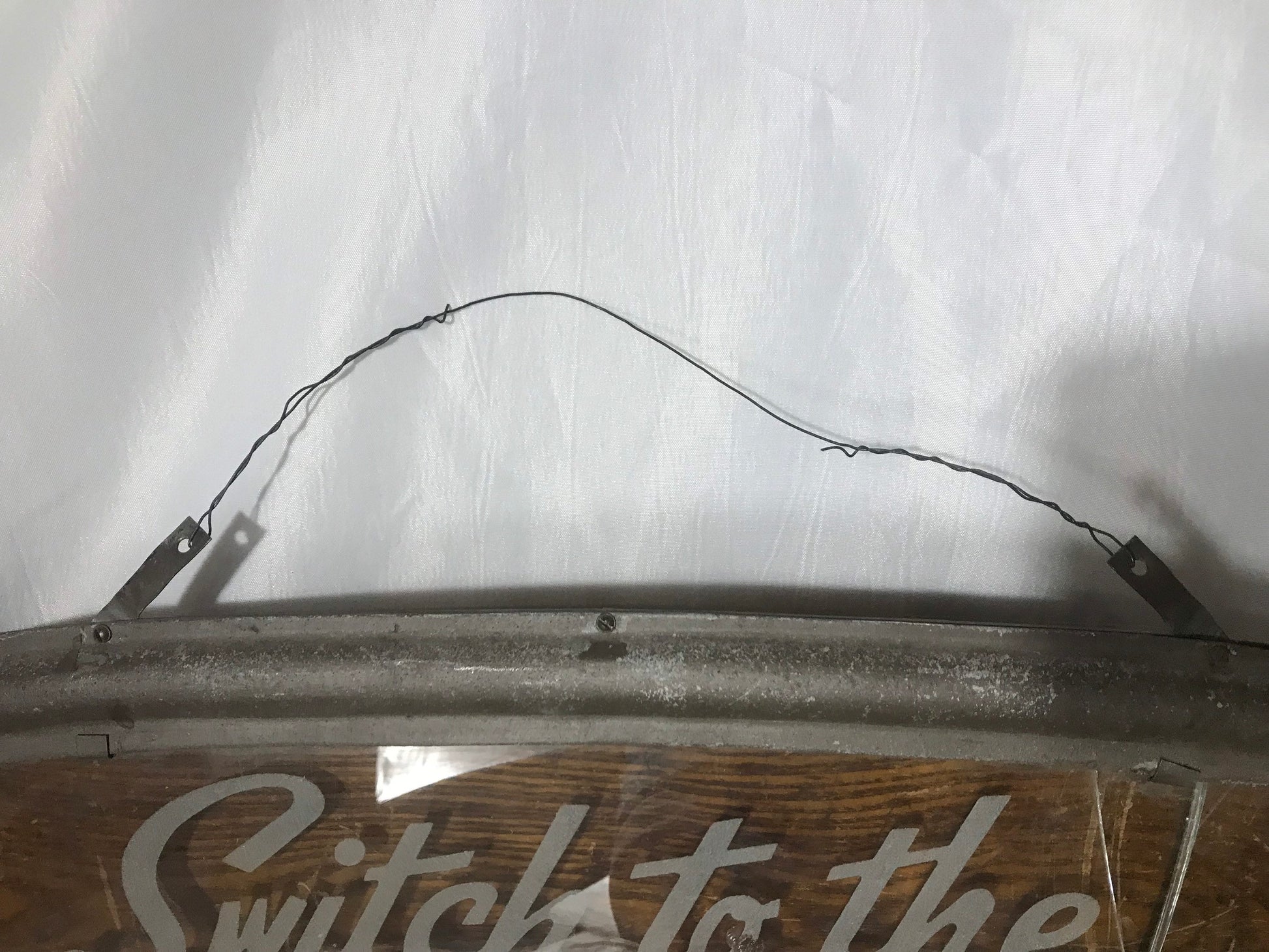 Vintage Glass/Metal Hanging Sign “Switch to the New 1938 Dodge and Save Money!” | Home Decor