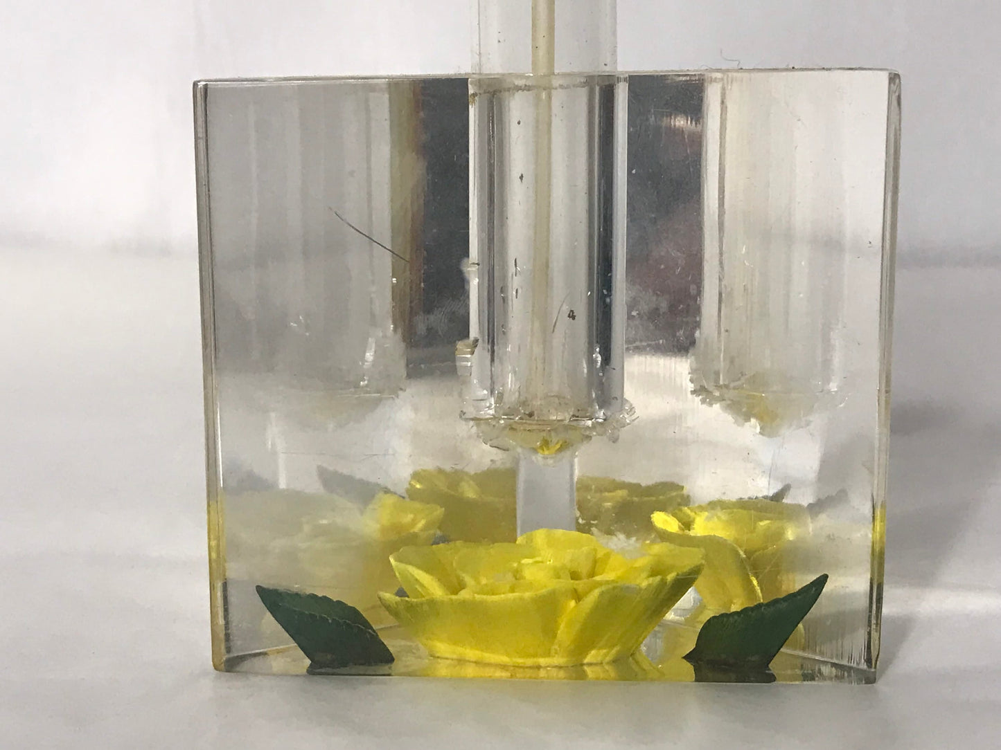 Vintage Yellow Floral Glass Perfume Bottle | Vanity Storage