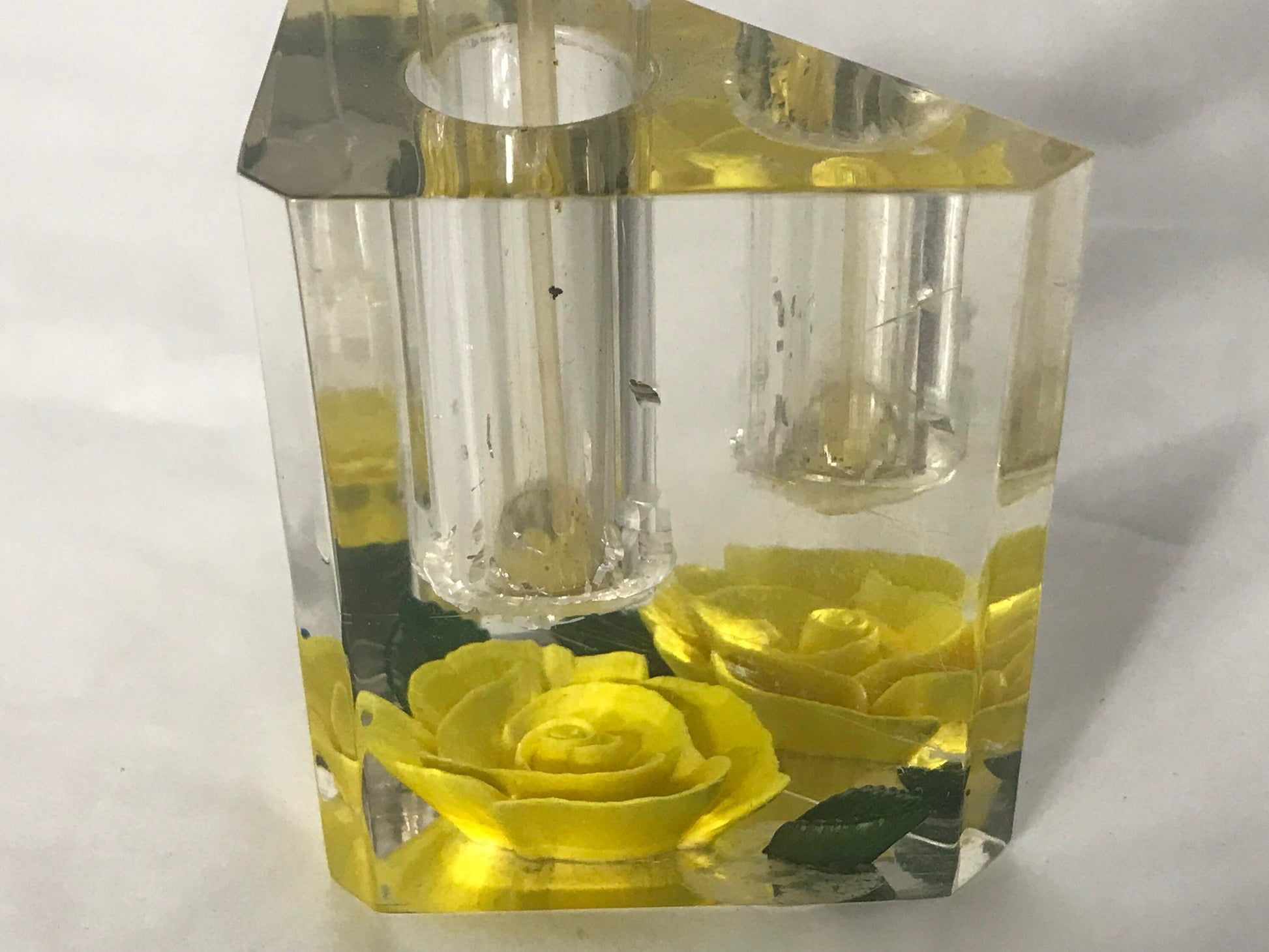 Vintage Yellow Floral Glass Perfume Bottle | Vanity Storage