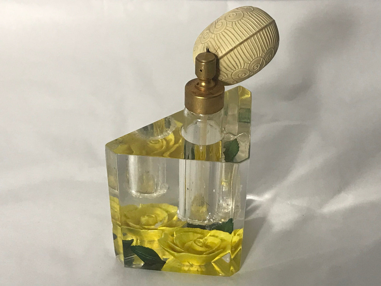 Vintage Yellow Floral Glass Perfume Bottle | Vanity Storage