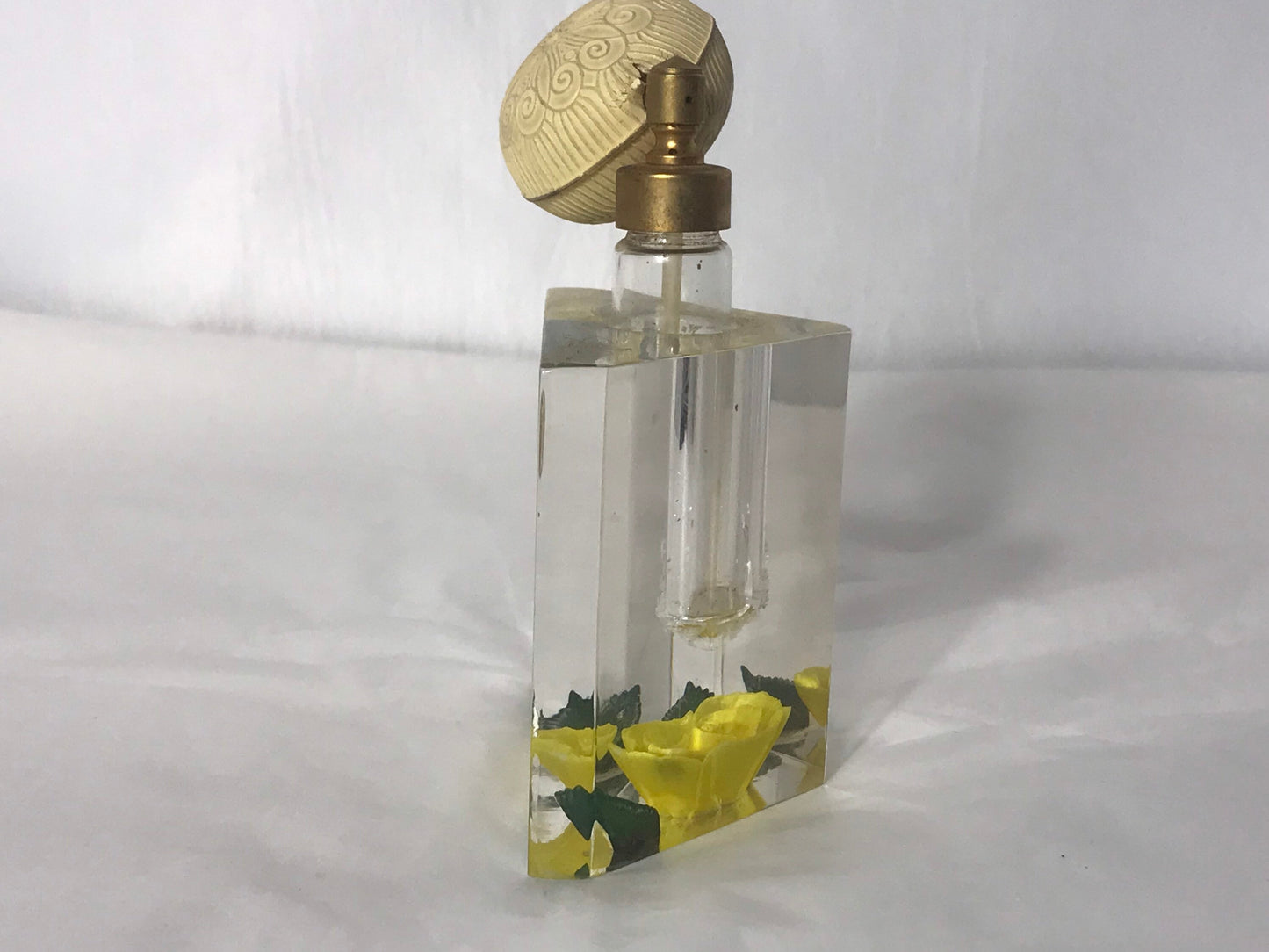 Vintage Yellow Floral Glass Perfume Bottle | Vanity Storage
