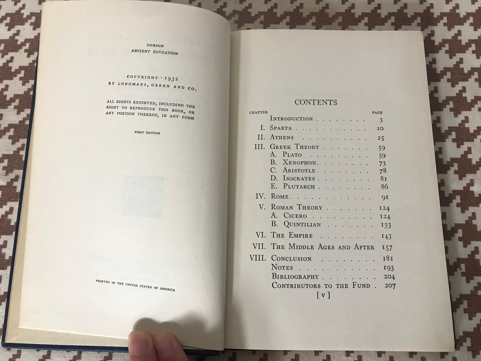 Ancient Education and It’s meaning to us by J.F. Dobson, M.A. | Longmans, Green and co 1932 | Literature