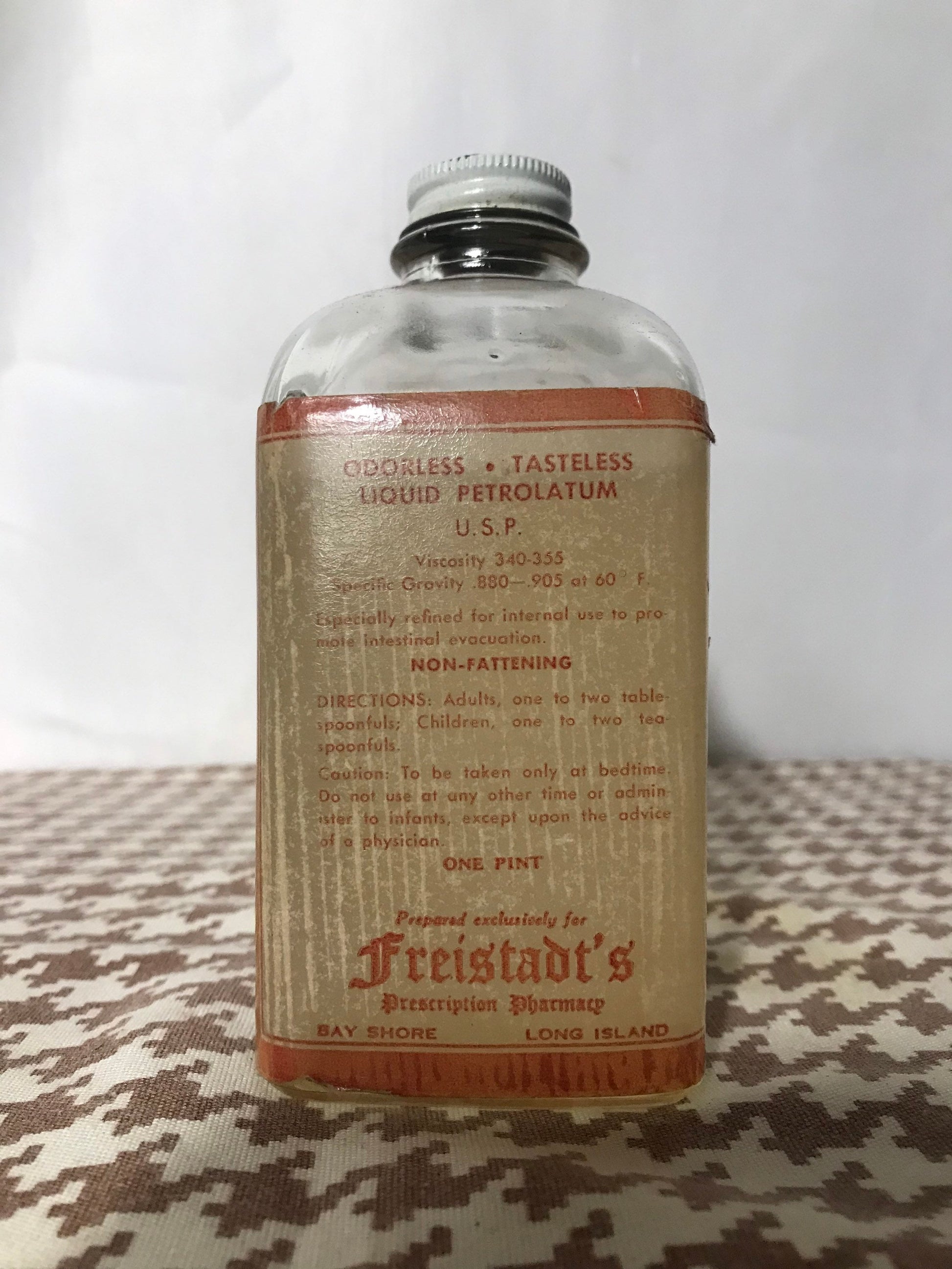 Antique Pharmacy Mineral Oil Glass Bottle | Bay Shore, Long Island