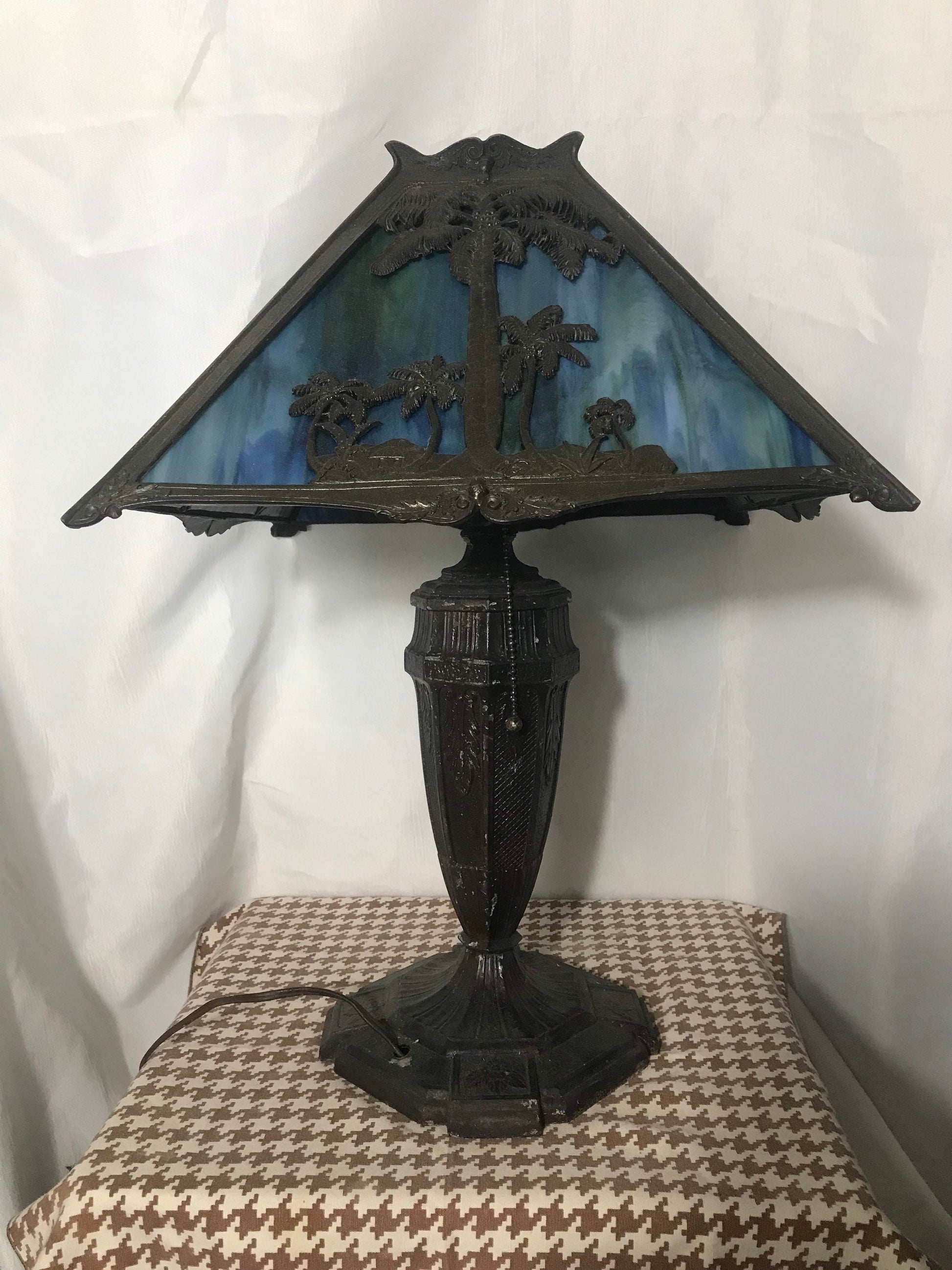 Vintage Blue Glass Desk Lamp | Home Decor- On Sale