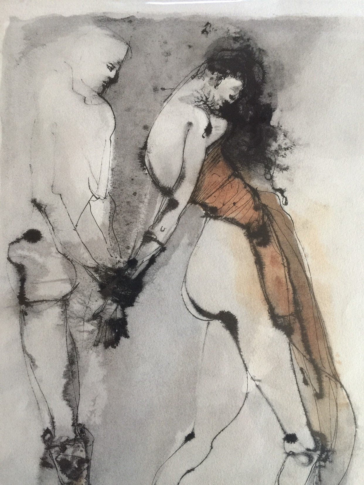 Leonor Fini Original India Ink and Sepia Wash Painting, Story of O Erotic Art Drawing, Illustration for Histoire d'O