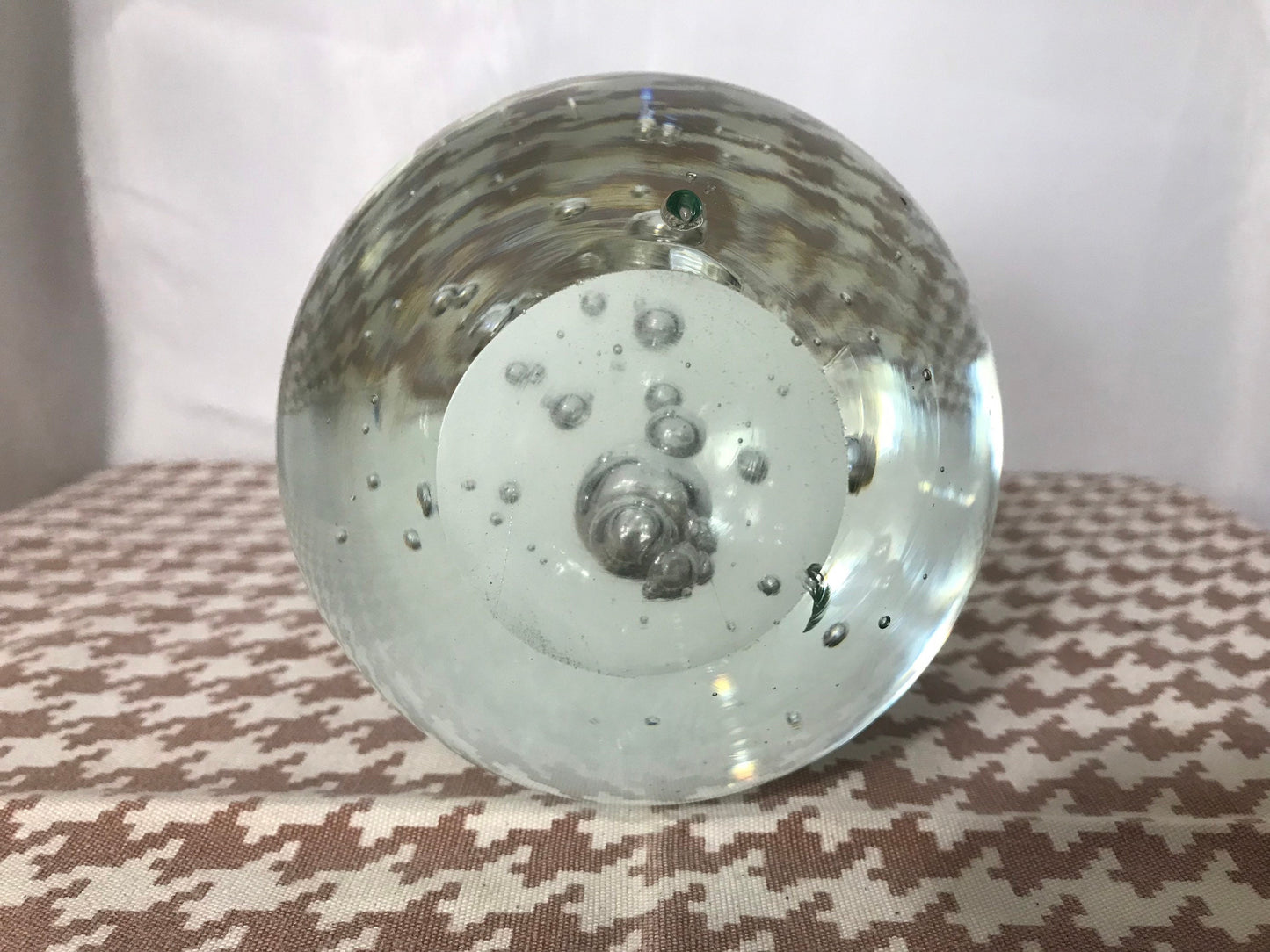 Vintage Clear Bubble Paperweight, Round Glass Desk Decor, Office Paper Holder, Retro Decorative Object, Home Office Gift