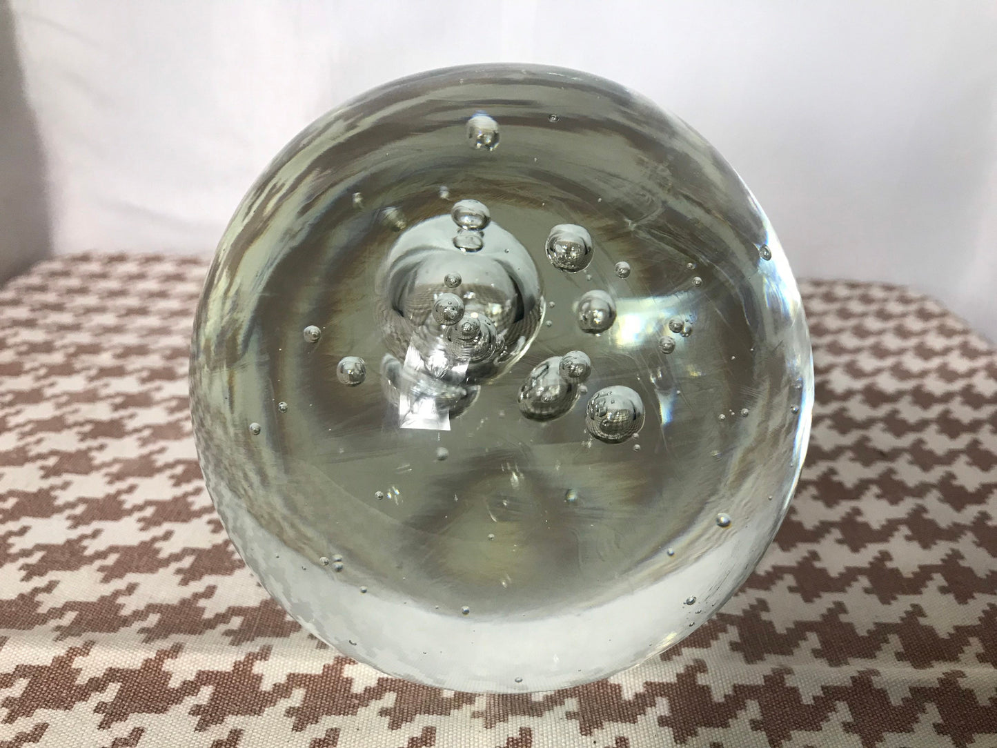 Vintage Clear Bubble Paperweight, Round Glass Desk Decor, Office Paper Holder, Retro Decorative Object, Home Office Gift