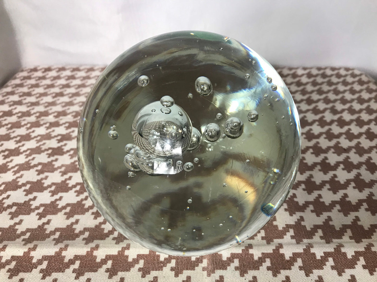 Vintage Clear Bubble Paperweight, Round Glass Desk Decor, Office Paper Holder, Retro Decorative Object, Home Office Gift