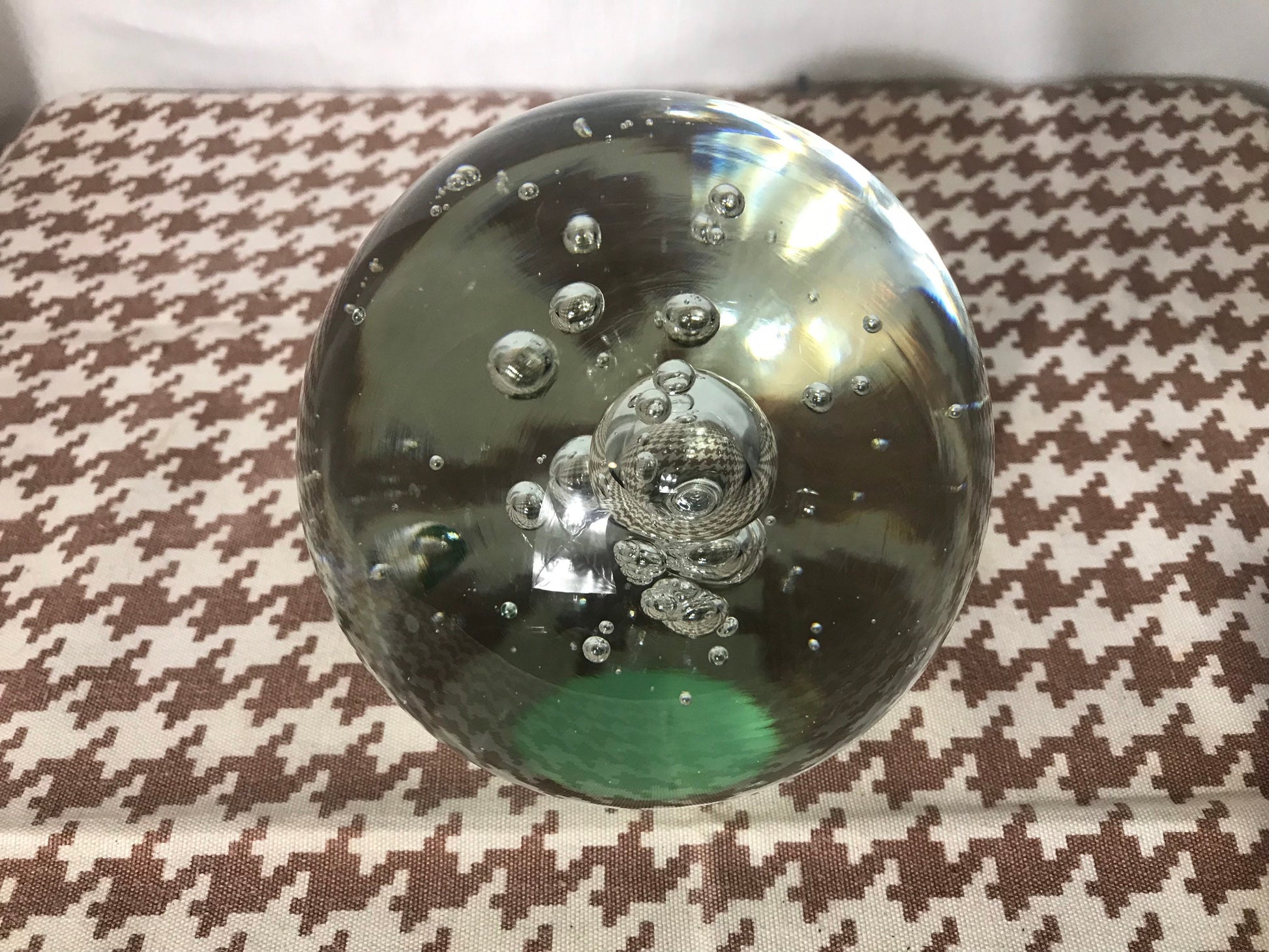 Vintage Clear Bubble Paperweight, Round Glass Desk Decor, Office Paper Holder, Retro Decorative Object, Home Office Gift