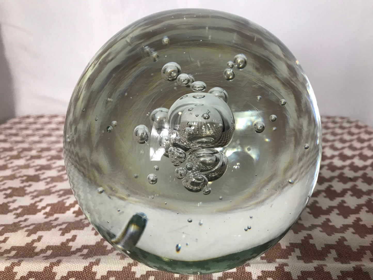 Vintage Clear Bubble Paperweight, Round Glass Desk Decor, Office Paper Holder, Retro Decorative Object, Home Office Gift