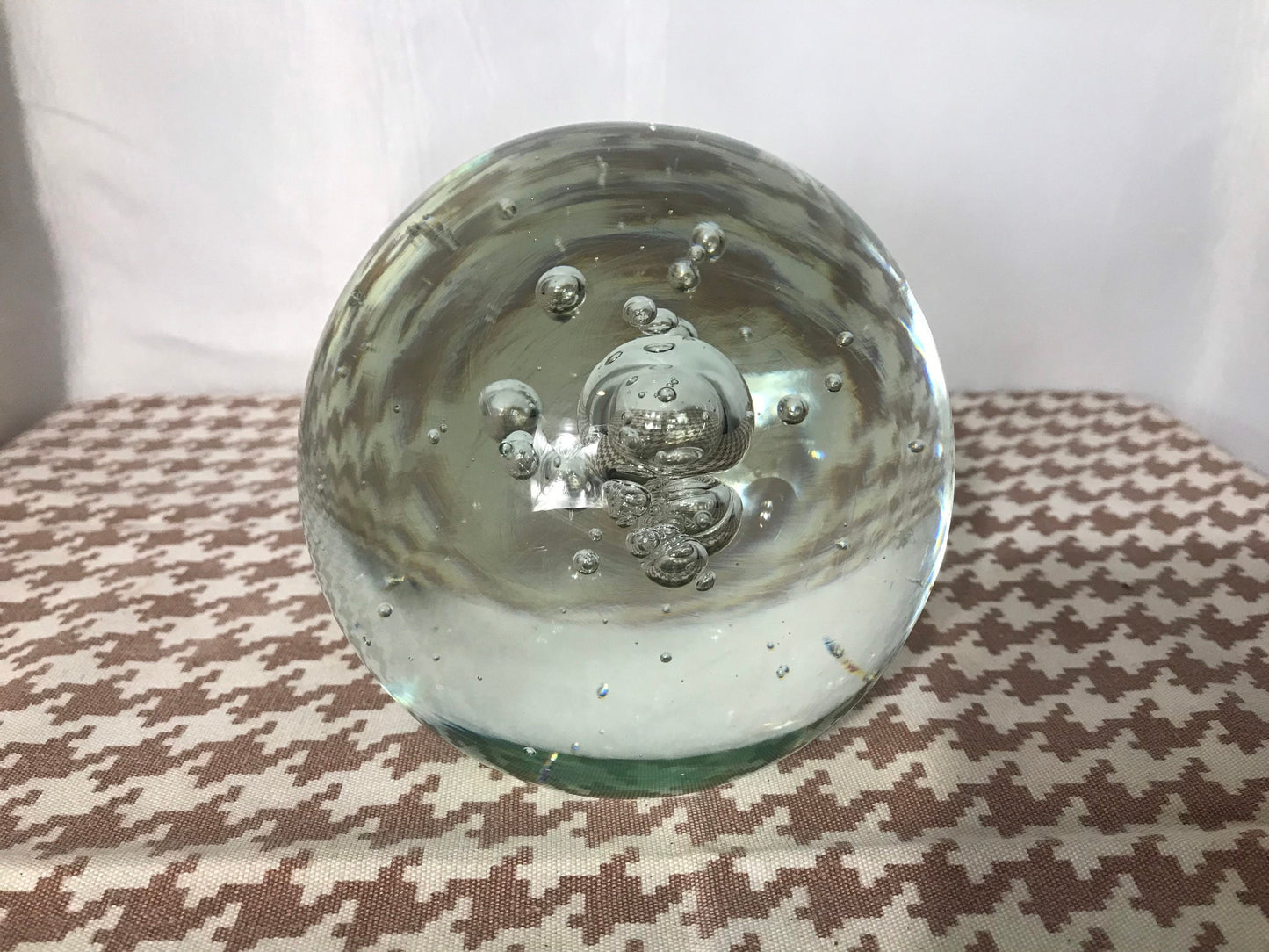 Vintage Clear Bubble Paperweight, Round Glass Desk Decor, Office Paper Holder, Retro Decorative Object, Home Office Gift