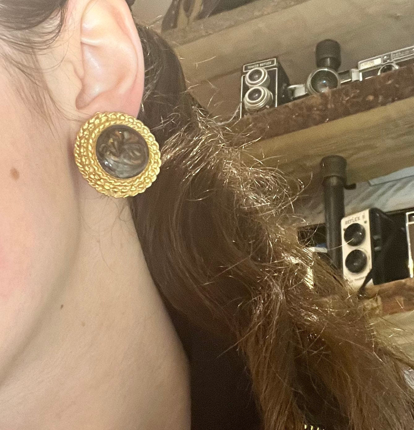 Vintage Round Gold Tone Earrings