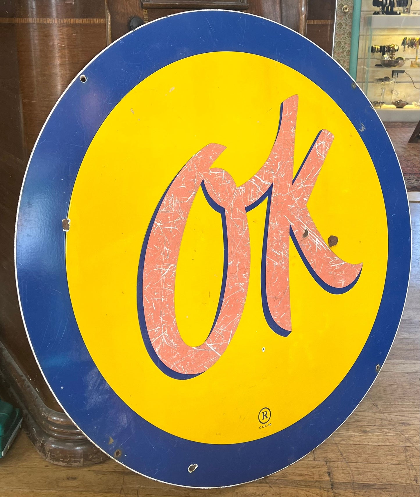 Vintage 1936 Porcelain Chevrolet "OK" 36”Round Metal Sign - Rare not a reproduction