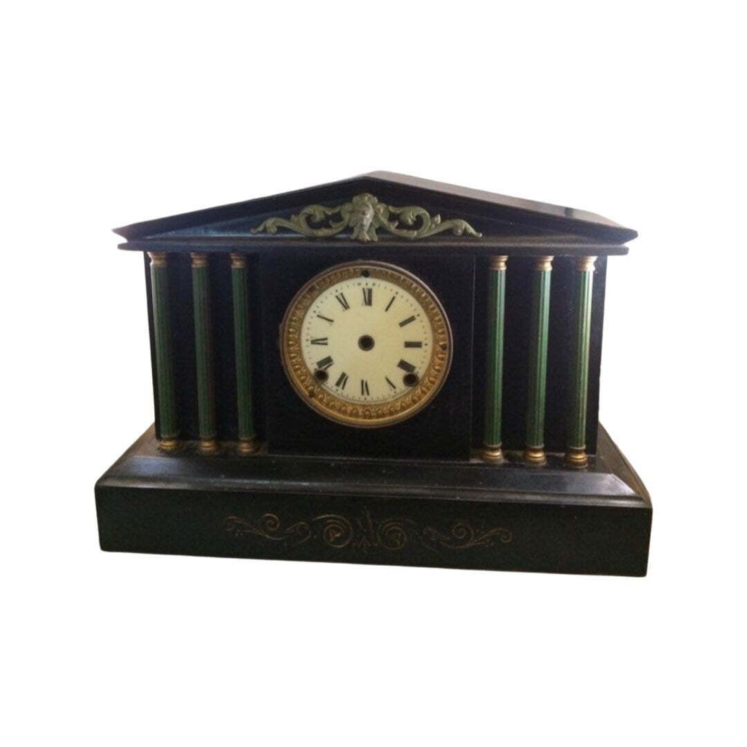 Ansonia Mantle clock Case with Cast Iron Emerald Pillars 1800s