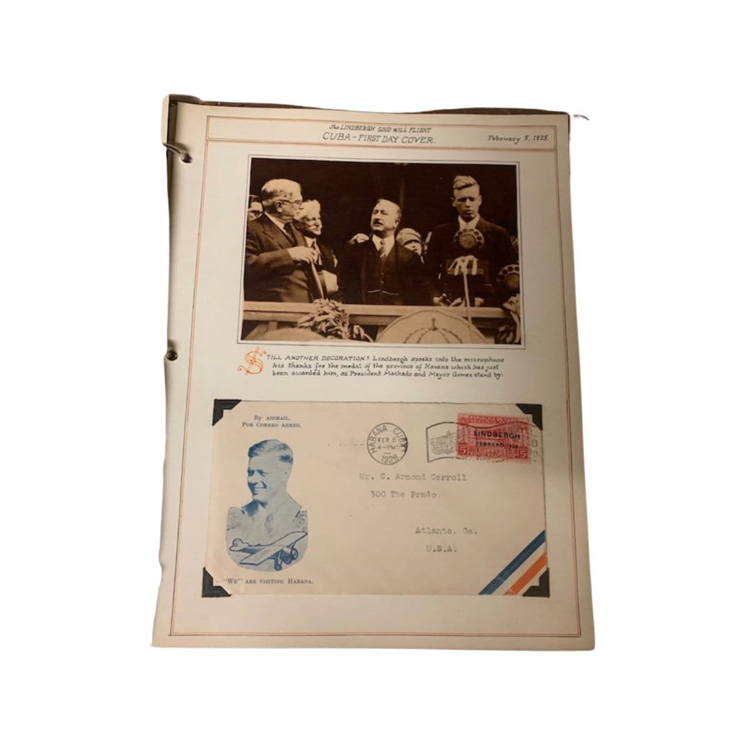 Amazing Charles A. Lindbergh Air Mail Commemorative Scrap book. Featuring many stamps and first day covers with handwritten maps and clips.