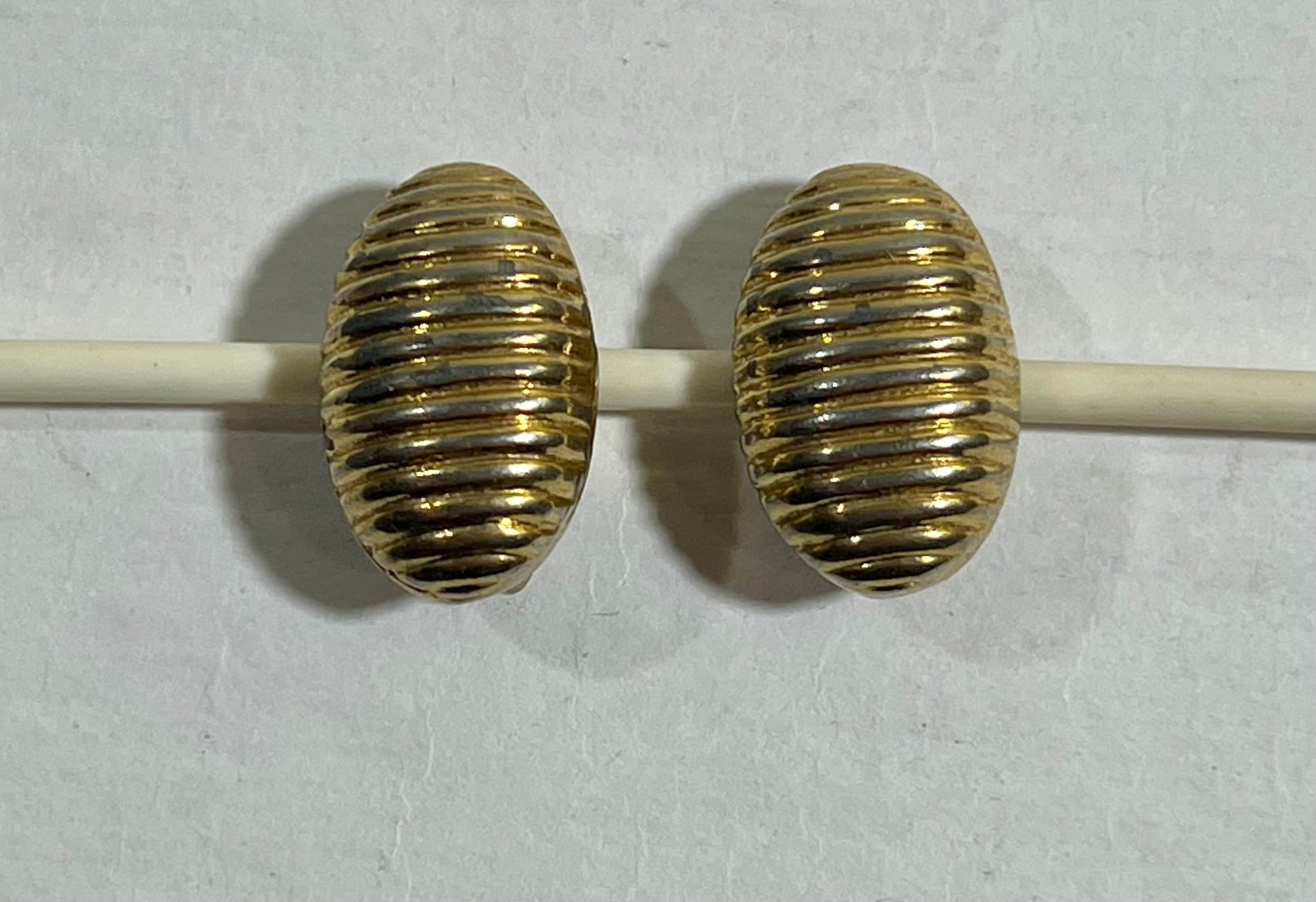 Oval Gold Tone Striped Earrings, Costume Jewelry Earrings, Statement Earrings, Trendy Earrings, Lightweight Earrings