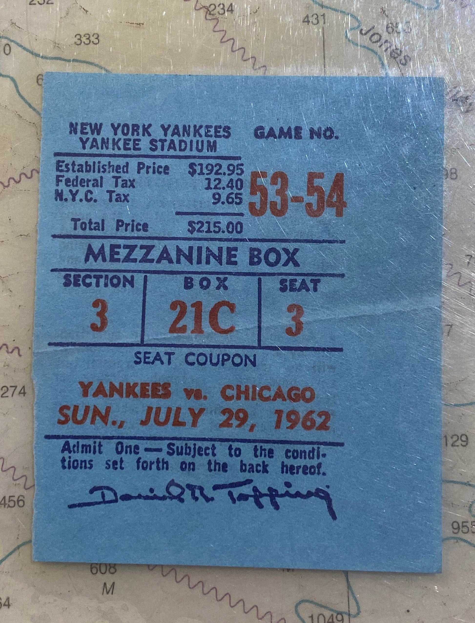 1962 Yankee Stadium Ticket