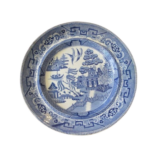 Staffordshire Willow 10 in. Plate-Blue & White-19th c. New Town Pottery