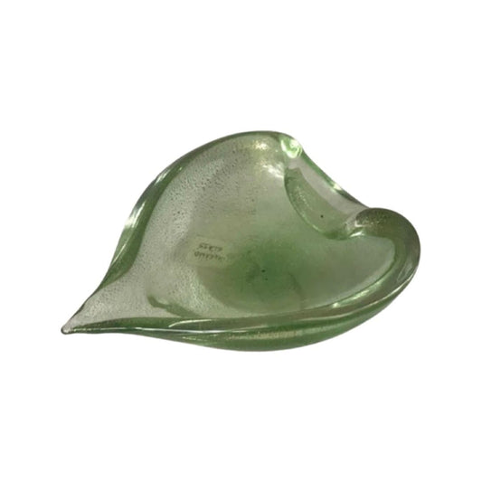 Vintage Murano Green Glass Dish Gold Flecks | Home Decor