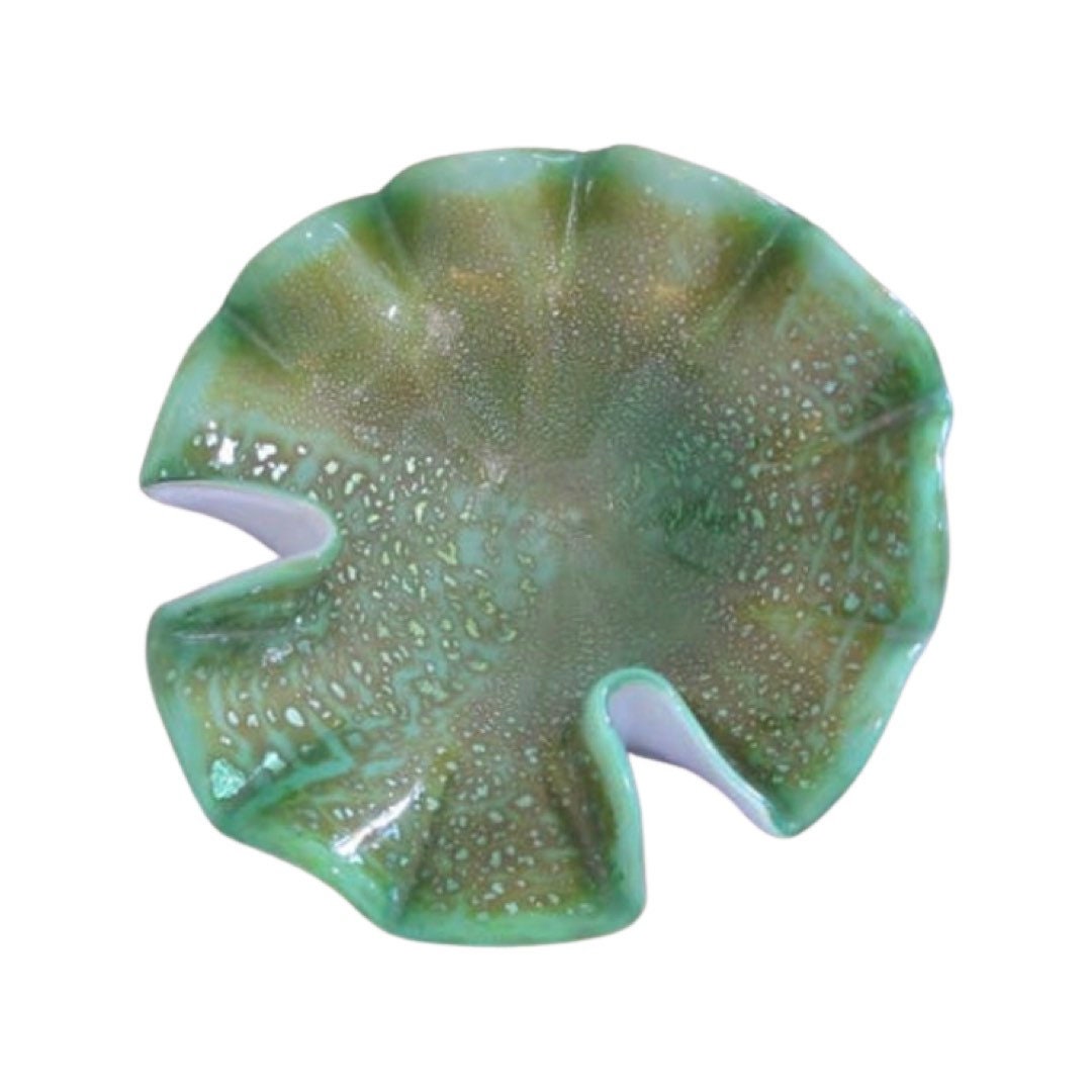 Pastel Green Venetian Glass Shallow Bowl, Small Decorative Dish, Trinket Tray, Hand-blown Glass Gift