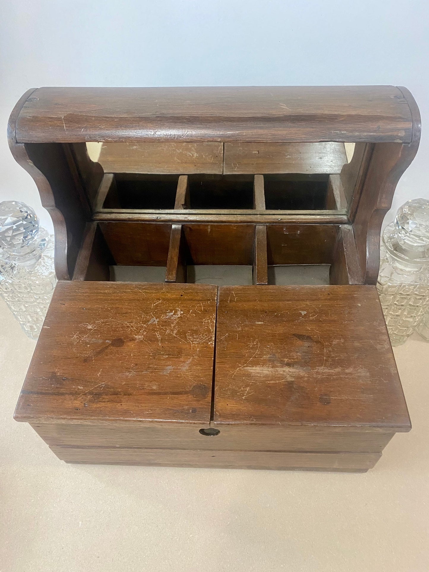 19th century oak tantalus with 3 Decanters - On Sale!!