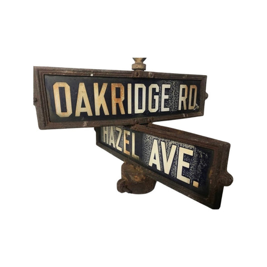 Vintage Porcelain Street Signs Oakridge Road and Hazel Ave, Retro Road Signs, Antique Home Decor, Collector's Item