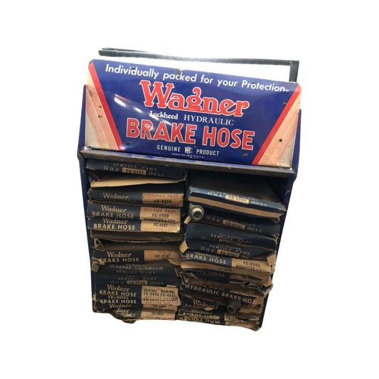 Vintage Wagner Lockheed Hydraulic Brake Hose Assortment auto shop counter advertising display with new old stock brake hoses!