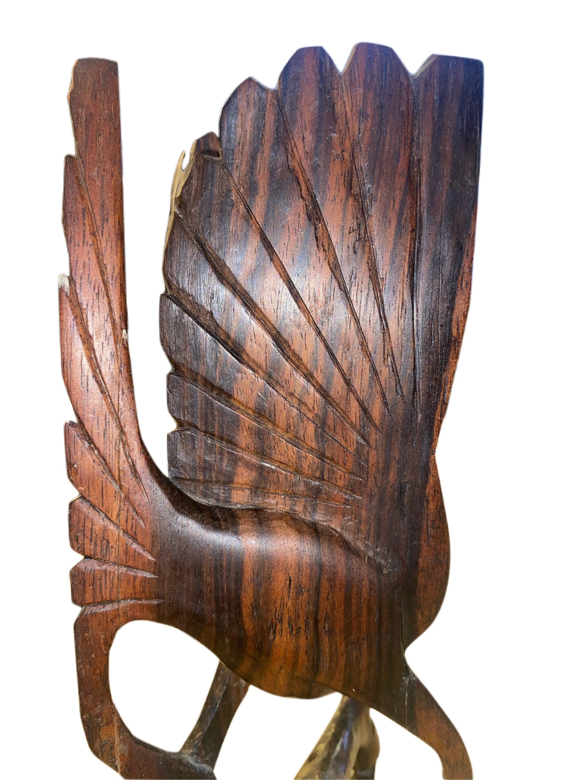 Vintage Ironwood Carving Bird in Flight Over Tree With Young mother bird feeding small baby bird