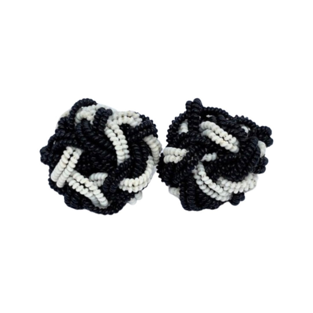 Vintage Beaded Black and White Earrings handmade in Japan