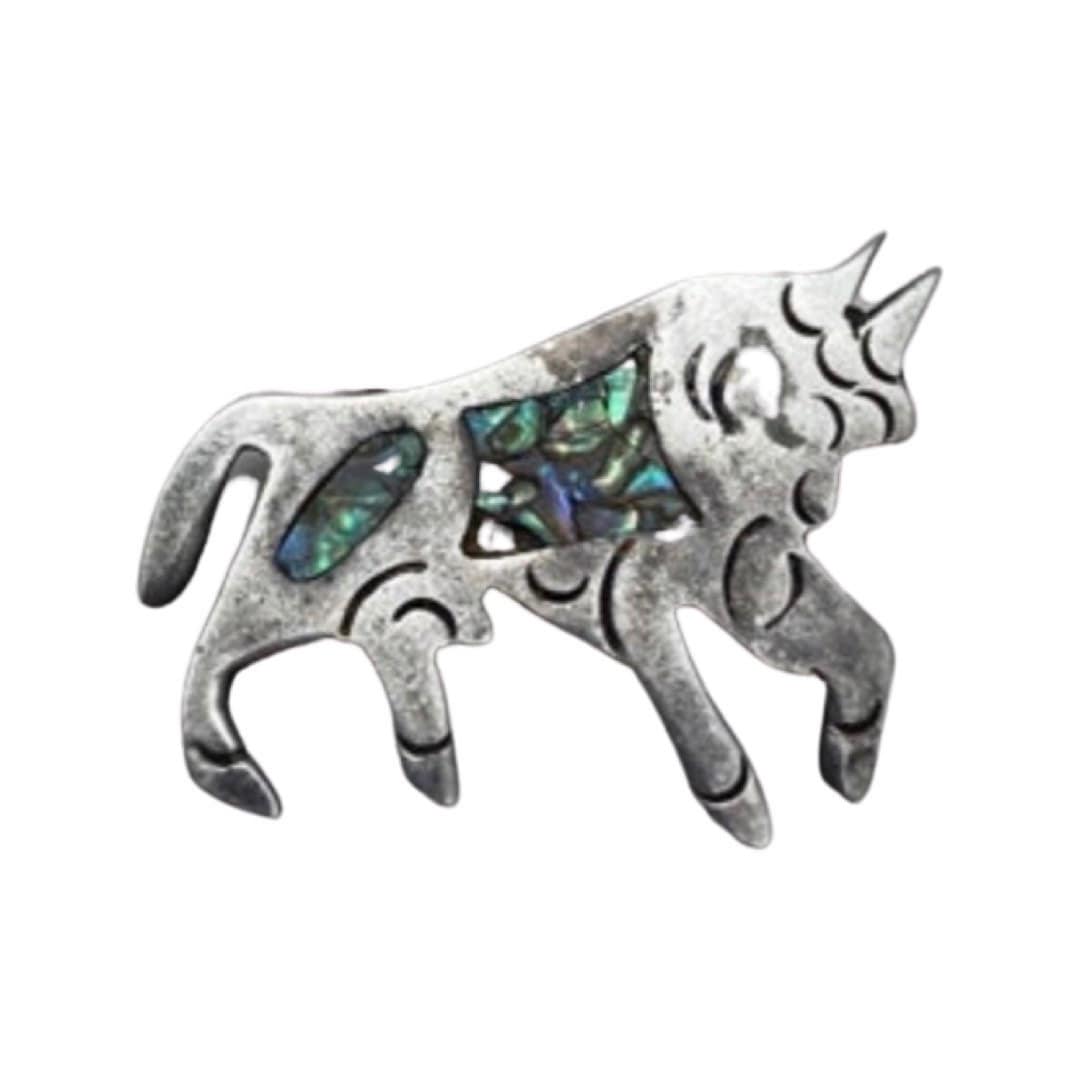 Vintage MB Sterling Silver Bull Pin with Abalone Inlay (Mexico Sterling)