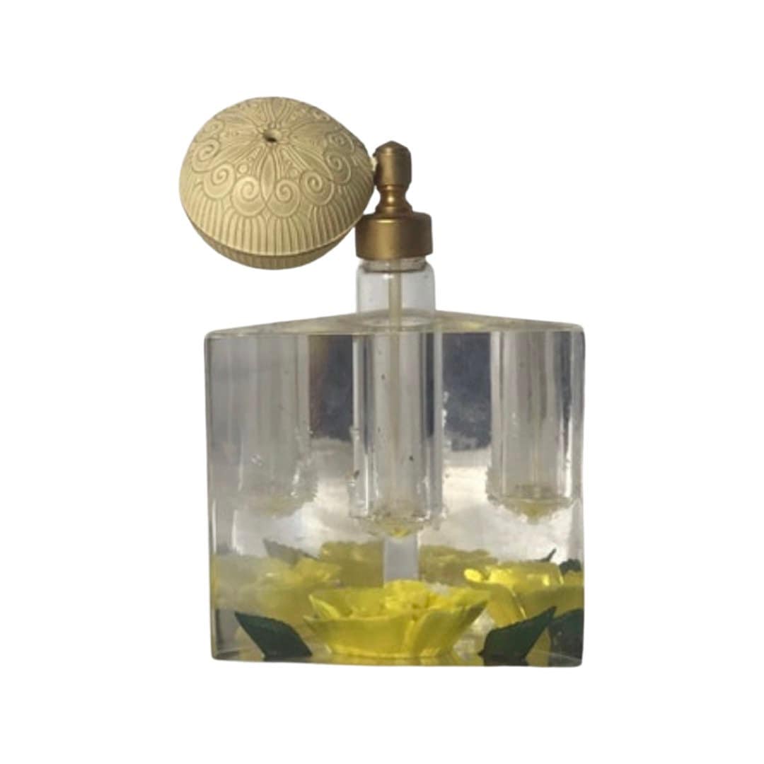 Vintage Yellow Floral Glass Perfume Bottle | Vanity Storage
