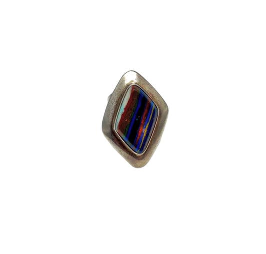 Solid Sterling Silver and Rainbow Agate Geometric Ring | Jewelry