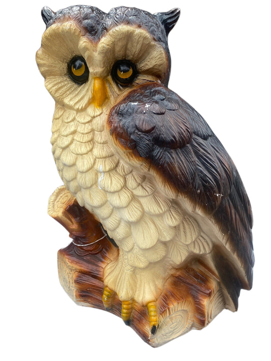 Vintage Owl Sculpture Hand Painted, Retro Bird Figurine, Decorative Owl Statue, Rustic Home Decor, Collectible Gift