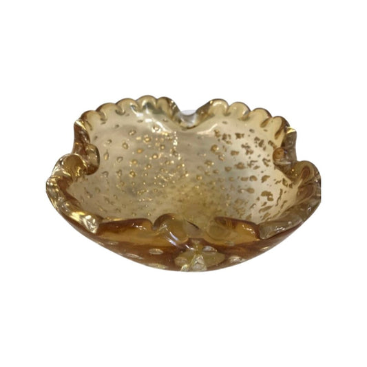 Vintage Speckled Gold Leaf Murano Glass Dish | Home Decor