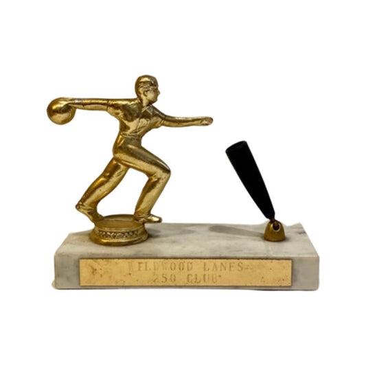 Vintage Bowling Trophy with Marble Base and Pen Holder