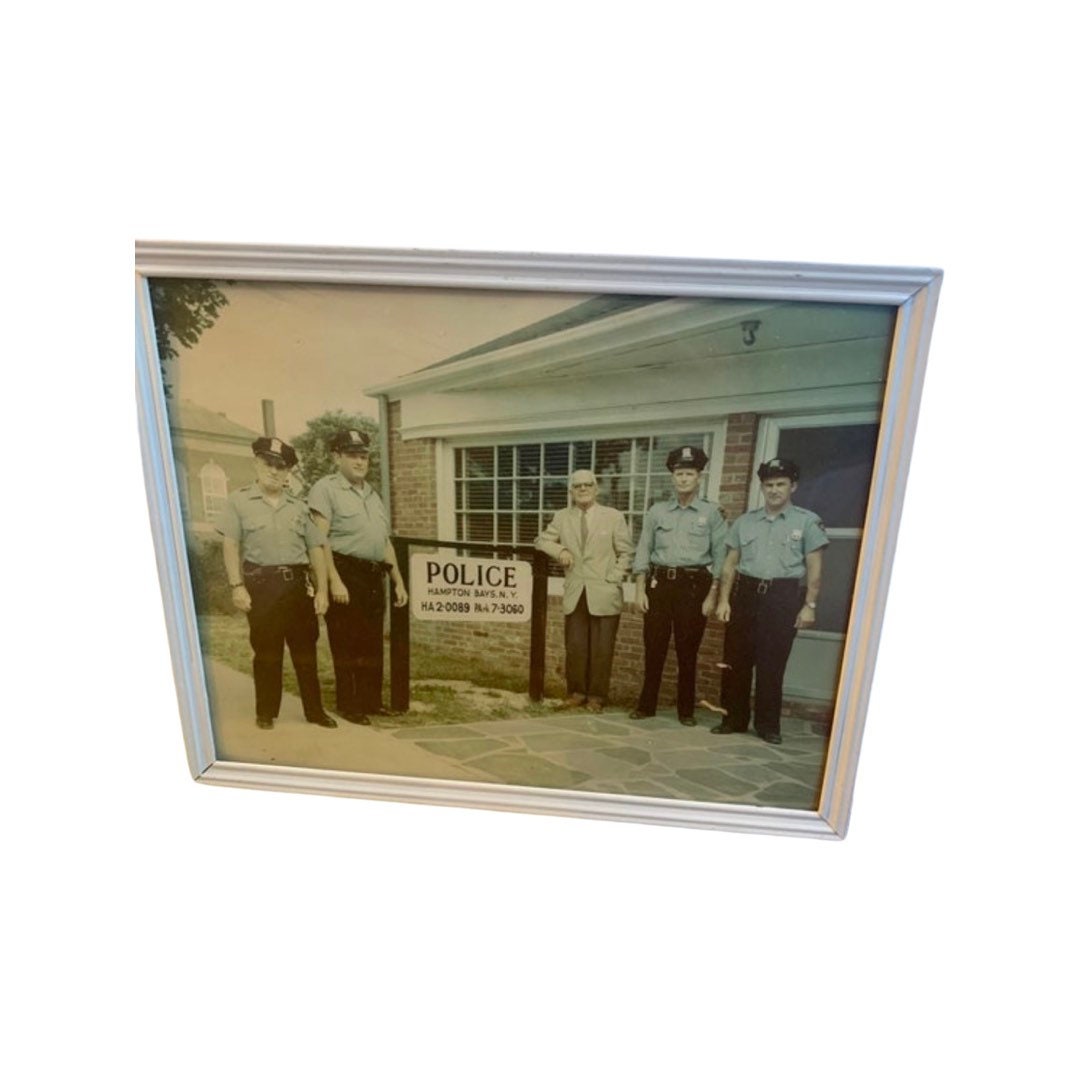 Vintage Photograph of Hampton Bays Police Officers in Front of Precinct