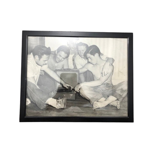 Vintage Photograph Black and White of Men With Record Player