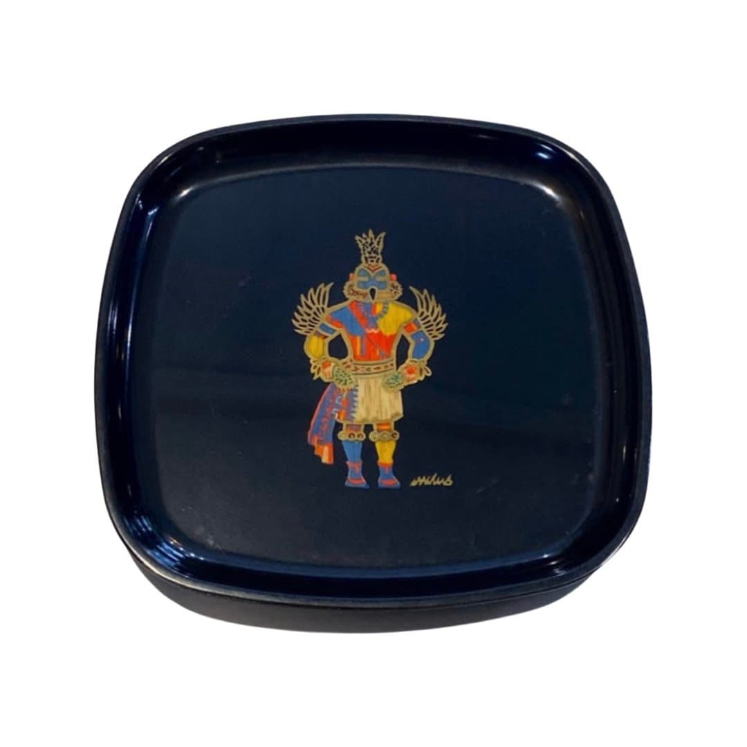 Vintage Mid-Century Lacquer Couroc Tray, Kachina Design, Unique Handcrafted Home Decor Tray