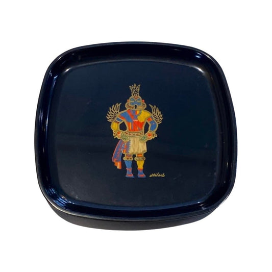 Vintage Mid-Century Lacquer Couroc Tray, Kachina Design, Unique Handcrafted Home Decor Tray