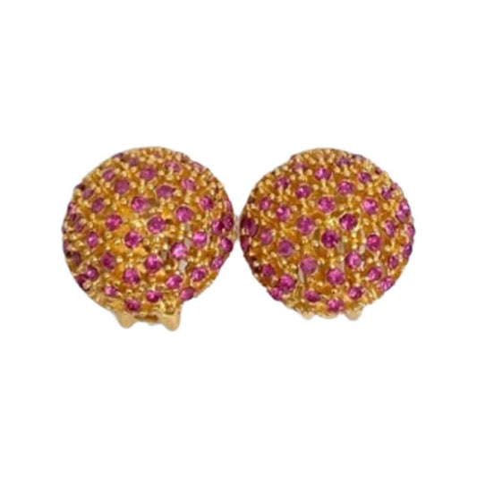 Vintage Pink Jeweled Yellow Gold Tone Earrings