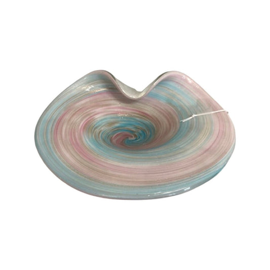 Vintage Blue, Pink, Brown, and White Cotton Candy Swirl Murano Glass Dish | Home Decor