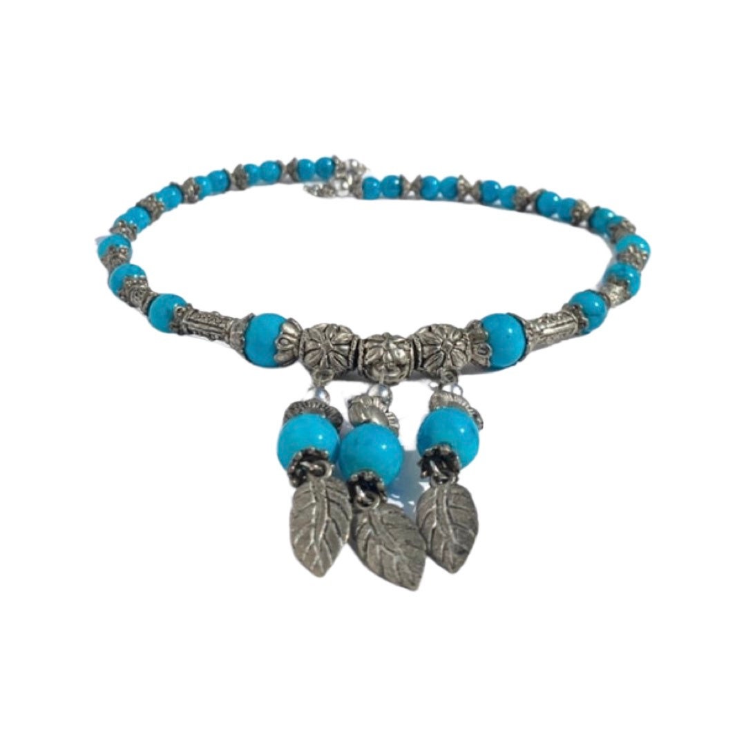 Vintage Western Silver and Natural Turquoise Stone Beaded Necklace / Choker