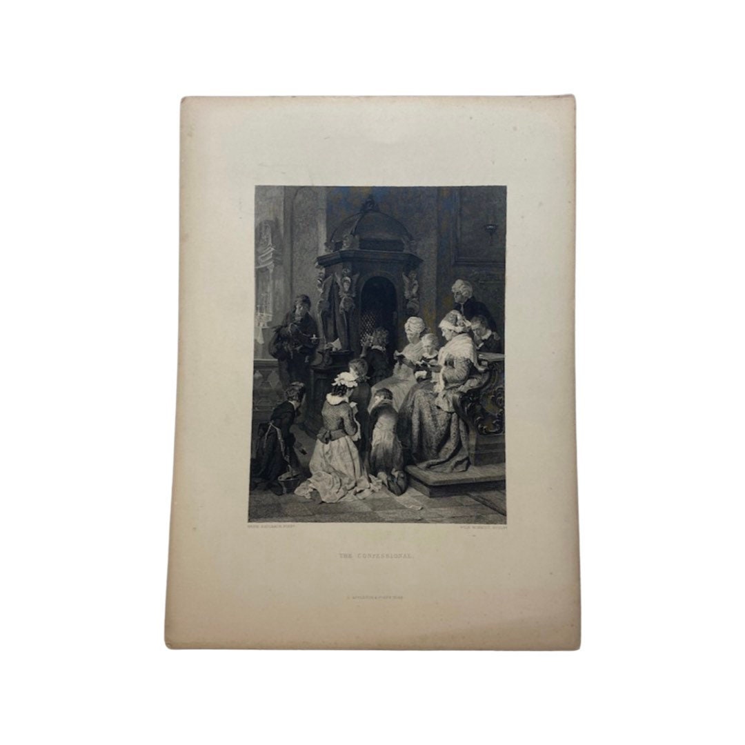 Antique "The Confessional" by Hermann Von Kaulbach engraving