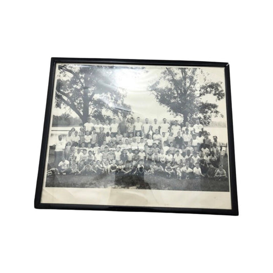 Vintage Black and White Photograph of Boys and Girls at Camp.