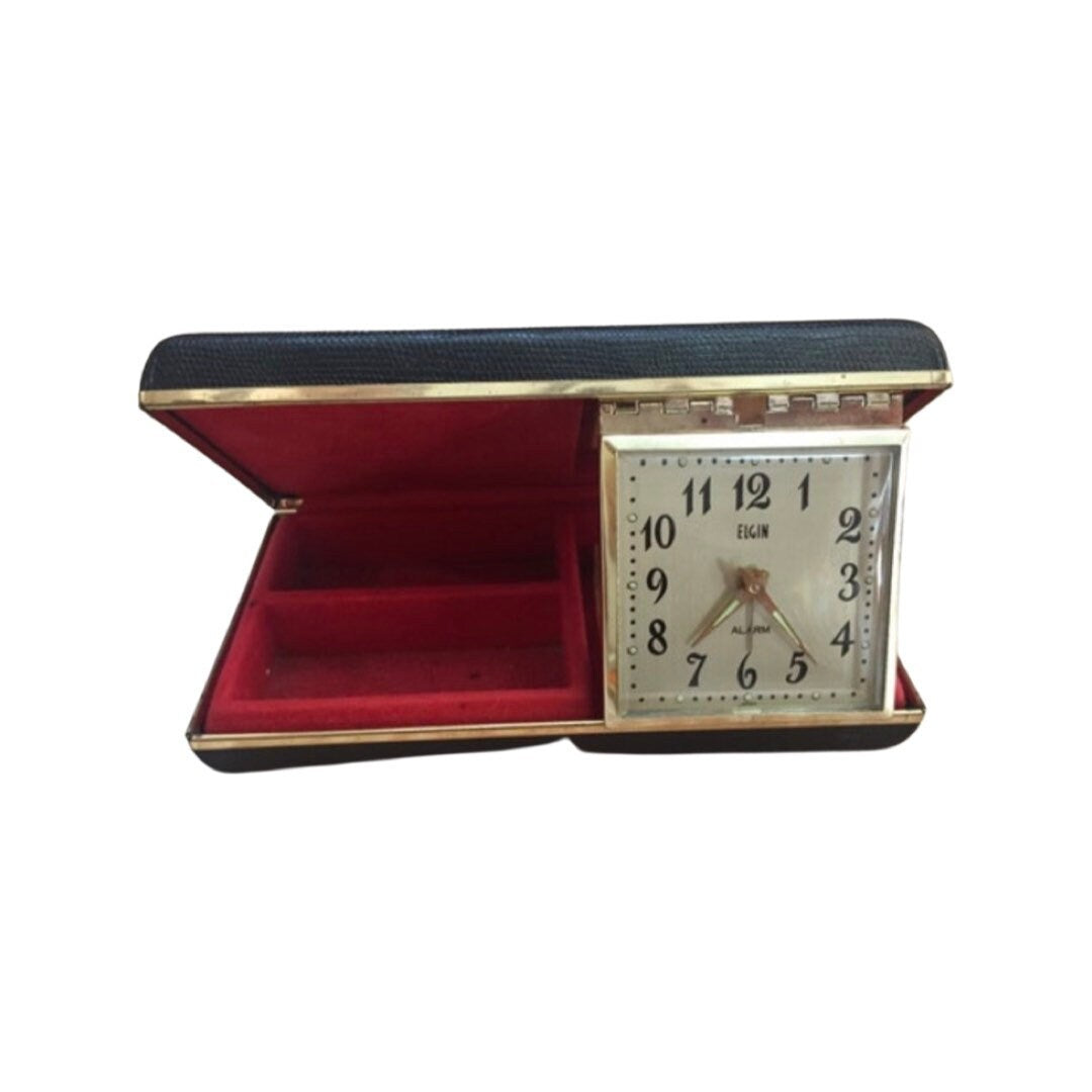 Vintage Elgin Folding Clock and Jewelry Box